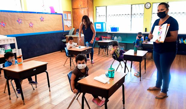 Preschoolers and their instructors at a summer session in Monterey Park, Calif.