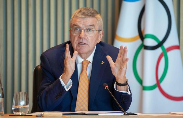 International Olympic Committee (IOC) president Thomas Bach holding a virtual executive board meeting at the...