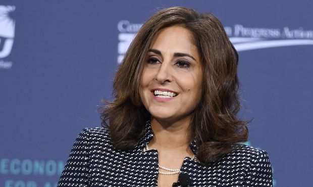 Neera Tanden speaks in 2019 in Las Vegas.
