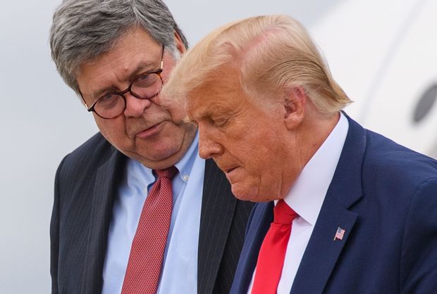 In this file photo taken on Sept. 1, President Donald Trump and U.S. Attorney General...